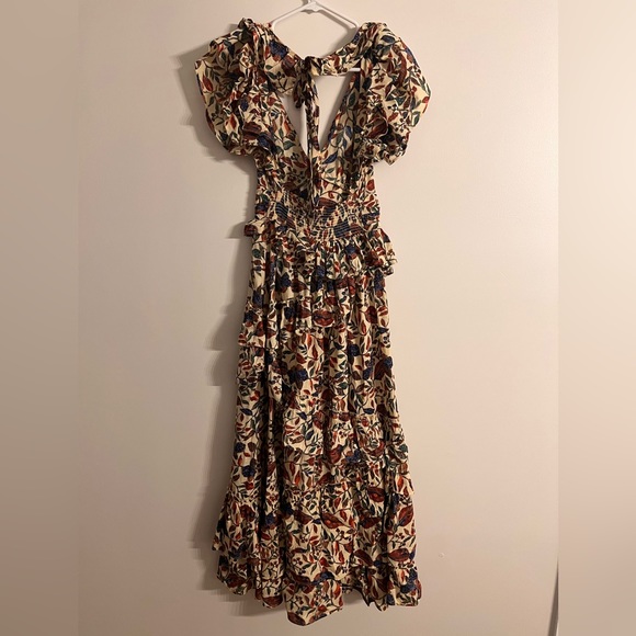 House of Harlow 1960 Dress Maxi XS Floral, Ruffles, Plunging Neck, Open Back - Picture 4 of 10